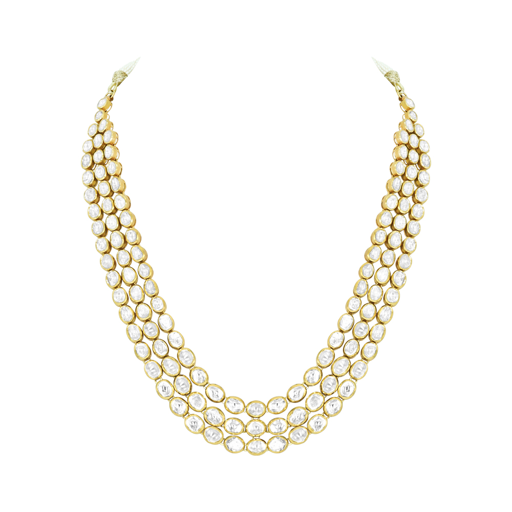 Triple-Row Polki Necklace for Grand Occasions